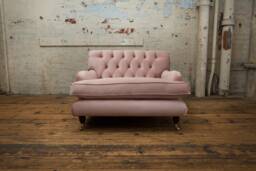 British Handmade Large Dusty Pink Velvet Chesterfield Snuggle Armchair, Love Seat - thumbnail 1