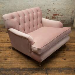 British Handmade Large Dusty Pink Velvet Chesterfield Snuggle Armchair, Love Seat - thumbnail 3