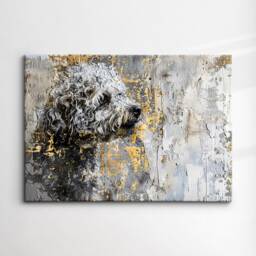 Gold & Grey Cockapoo Dog Pet Abstract Modern Oil Painting Wall Art, Framed Canvas Poster Print, Home Kitchen Office Room Decor, Gifts - thumbnail 3