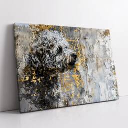 Gold & Grey Cockapoo Dog Pet Abstract Modern Oil Painting Wall Art, Framed Canvas Poster Print, Home Kitchen Office Room Decor, Gifts - thumbnail 2