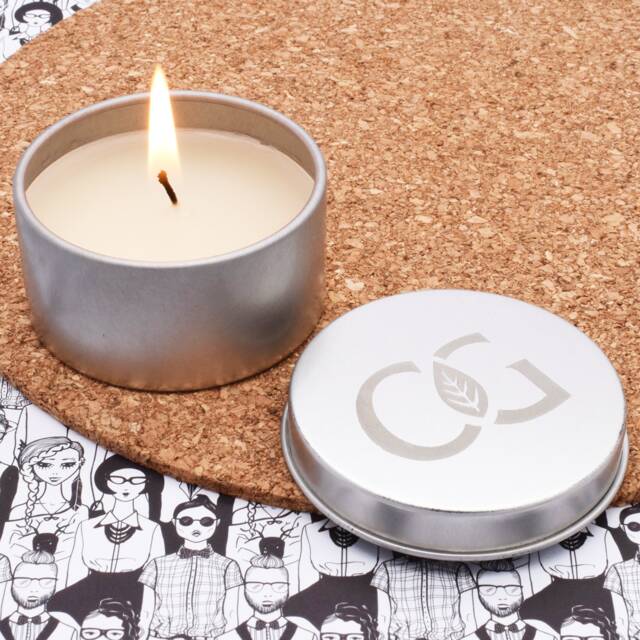 Personalised With Own Logo Round Scented Candle Engraved Tin Lid - image 1