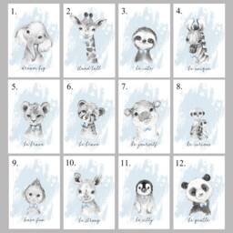 Choose Your Own Safari Animal Elephant Giraffe Zebra Lion Boy A4 Or A3 Nursery Set Of Unframed Prints Blue With White Stars & Bow Ties - thumbnail 3