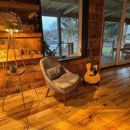 Iris Pod - Modern Tripod Floor Lamp Best Seller- Adjustable Brass Shade Optional Walnut Shelf - thumbnail 3