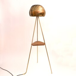 Iris Pod - Modern Tripod Floor Lamp Best Seller- Adjustable Brass Shade Optional Walnut Shelf - thumbnail 2