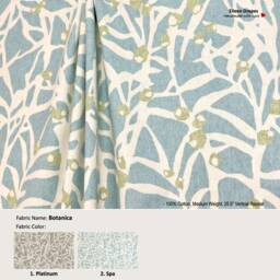 Botanica Color Spa Floral Foliage Origami Branch Gray Blue Cotton Curtain Pleated, Lined Drapery Panel Offered As Upgrades - thumbnail 1