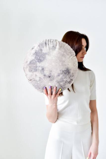 Full Moon Decorative Pillow For Baby Shower Gift, Moon Plush Solar System Theme Party Decor, Living Room Space From Velour - image 1
