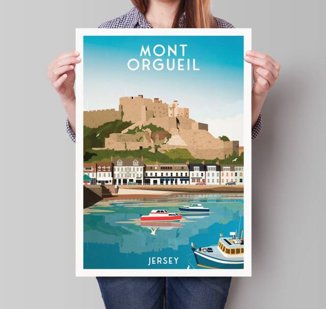 Mont Orgueil Castle Print - Jersey Gorey Harbour Saint Martin Travel Poster - image 1