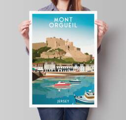 Mont Orgueil Castle Print - Jersey Gorey Harbour Saint Martin Travel Poster - thumbnail 1