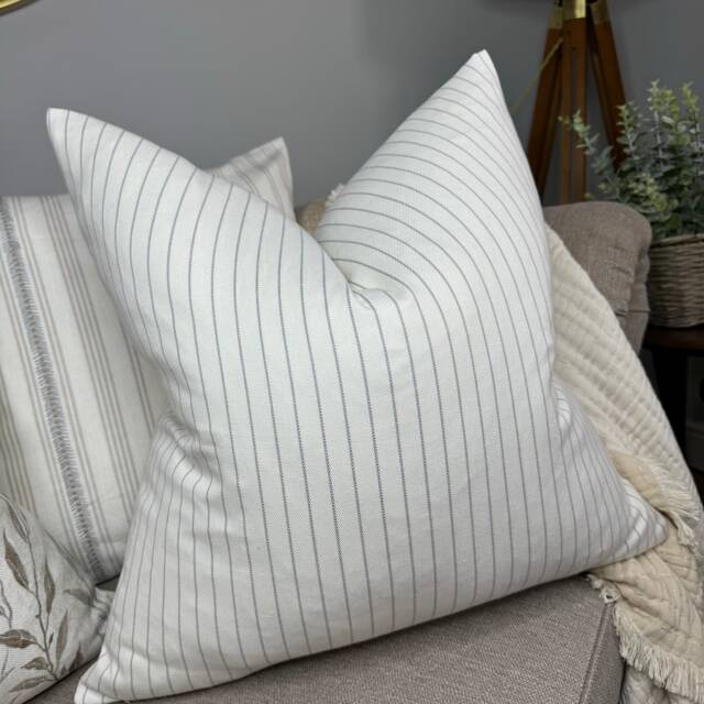 Cotton Cushion Cover For Sofa Or Bed, White /Storm Striped Pillow 22 - image 1