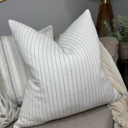 Cotton Cushion Cover For Sofa Or Bed, White /Storm Striped Pillow 22 - thumbnail 1