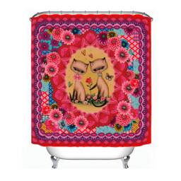 Sweet Love Shower Curtain Siamese Cats Kitsch Shower Art By Fiona Hewitt 180cm X180cm - thumbnail 2