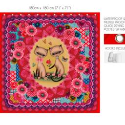 Sweet Love Shower Curtain Siamese Cats Kitsch Shower Art By Fiona Hewitt 180cm X180cm - thumbnail 3
