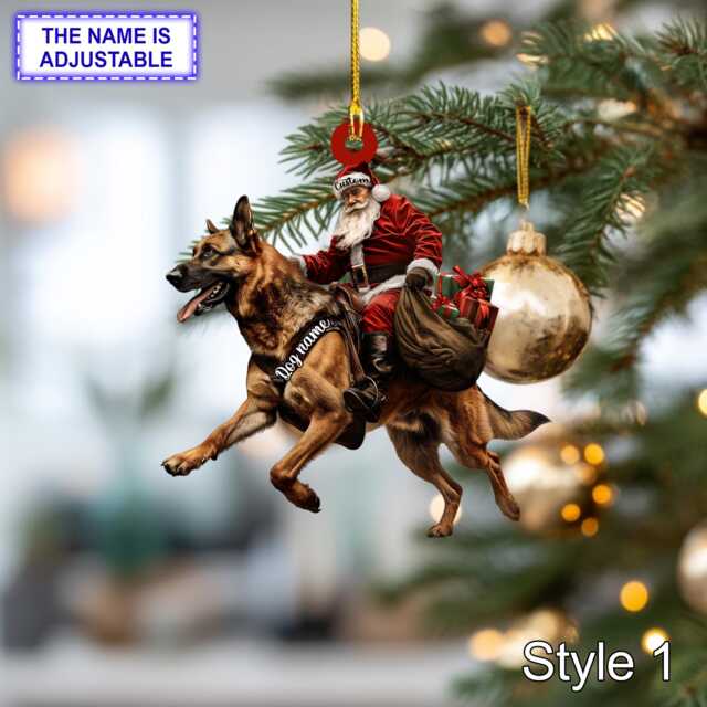 Santa Riding German Shepherd Christmas Ornament - Funny Dog Lover Tree Hanging Decoration, Holiday Pet Gift, Custom - image 1
