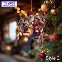 Santa Riding German Shepherd Christmas Ornament - Funny Dog Lover Tree Hanging Decoration, Holiday Pet Gift, Custom - thumbnail 2
