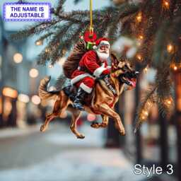 Santa Riding German Shepherd Christmas Ornament - Funny Dog Lover Tree Hanging Decoration, Holiday Pet Gift, Custom - thumbnail 3