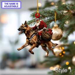 Santa Riding German Shepherd Christmas Ornament - Funny Dog Lover Tree Hanging Decoration, Holiday Pet Gift, Custom - thumbnail 1