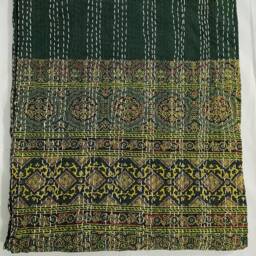 Handmade Ajrak Kantha Quilt Indian Cotton Bedspread - Twin/Single - thumbnail 2