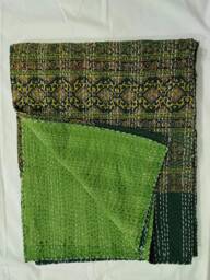 Handmade Ajrak Kantha Quilt Indian Cotton Bedspread - Twin/Single - thumbnail 1