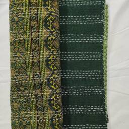 Handmade Ajrak Kantha Quilt Indian Cotton Bedspread - Twin/Single - thumbnail 3
