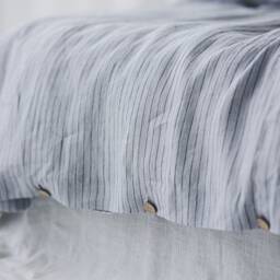 Linen Duvet Cover With Coconut Buttons, Striped Linen Bedding, King, Queen, Double, Twin Cover, Natural Softened Linen - thumbnail 3