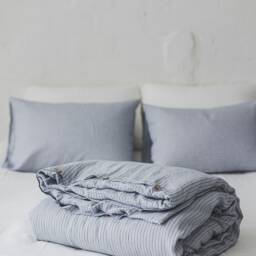 Linen Duvet Cover With Coconut Buttons, Striped Linen Bedding, King, Queen, Double, Twin Cover, Natural Softened Linen - thumbnail 2