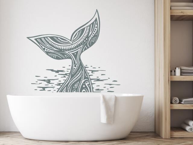 Whale Tail Decal Wall/Nautical Bathroom Decals Animal Decor Sticker/ Vinyl Sticker Ocean Art R20 - image 1
