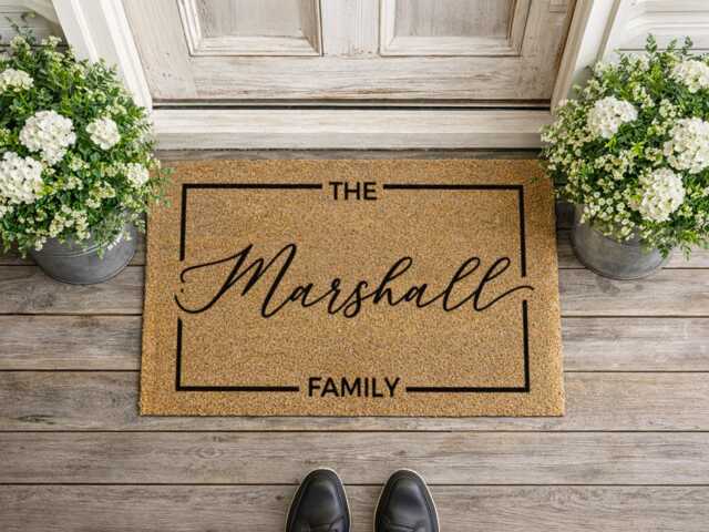 Personalized Moving Gift - The Marshall Family First Home Elegant Coir Welcome Mat - image 1