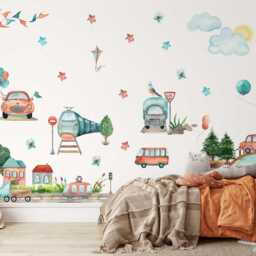 Transport Wall Decal For Nursery Decor - Cute Cars, Trains, Bus Stickers Kids Room & Art Baby - thumbnail 2
