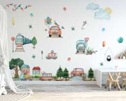 Transport Wall Decal For Nursery Decor - Cute Cars, Trains, Bus Stickers Kids Room & Art Baby