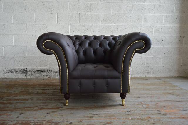 Handmade Distressed Mocca Leather Chesterfield Single Armchair - image 1