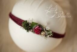 Pretty Flowered Burgundy Newborn Tieback
