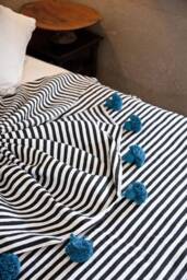Bohemian Decor Bedcover, Moroccan Pom Throw Blanket, Blanket Sofa, Throw Blanket With Tassels, Handwoven Cotton - thumbnail 2
