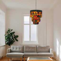 3-Tier Banana Fibre Lampshade - Handmade Sustainable Chandelier Eco Pendant Light Boho Home Decor - thumbnail 3