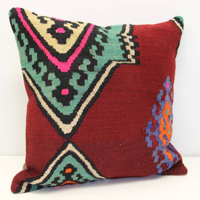 Handmade Kilim Pillow Cover 20x20, Vintage Turkish Wool Cushion - image 1