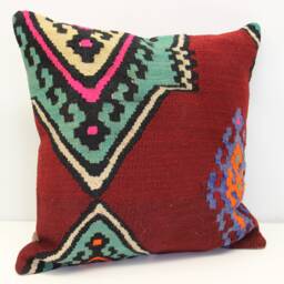 Handmade Kilim Pillow Cover 20x20, Vintage Turkish Wool Cushion - thumbnail 1
