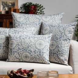 Provence Boudoir Cushion in Soft Blue. Relaxed Interlocking Vines, Rosette Florals Subtle Grey-Blue. 17x12 - thumbnail 3