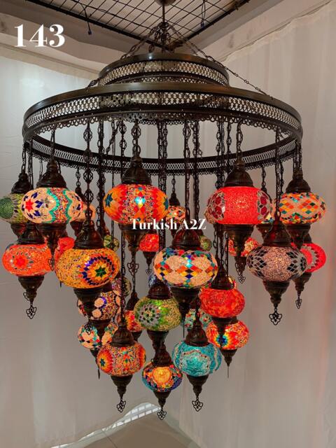 Turkish Mosaic Chandelier With 21 Medium Globes - With Remote , ID 142 - image 1