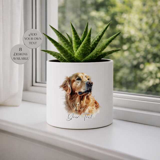 Personalised Golden Retriever Plant Pot - Planter Dog Lover Gift Memorial Ceramic Flower - image 1