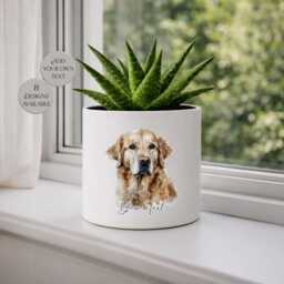 Personalised Golden Retriever Plant Pot - Planter Dog Lover Gift Memorial Ceramic Flower - thumbnail 2
