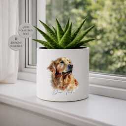 Personalised Golden Retriever Plant Pot - Planter Dog Lover Gift Memorial Ceramic Flower