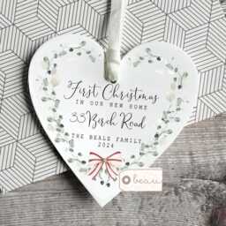 Personalised First 1st Christmas New Home Gift Address Housewarming House Greenery Heart Decoration Ornament Keepsake