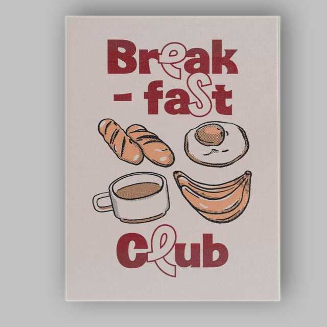 Retro Breakfast Club Coffee Bread Typography Poster Canvas Wall Art Print Decor Picture Ready To Hang - image 1