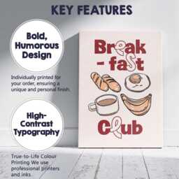 Retro Breakfast Club Coffee Bread Typography Poster Canvas Wall Art Print Decor Picture Ready To Hang - thumbnail 2