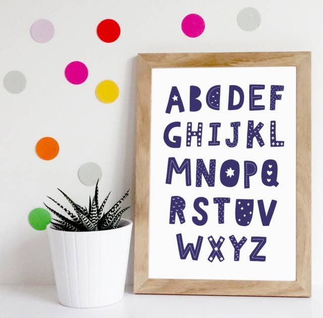 Alphabet Prints, Boys Nursery Blue Print, Bedroom Decor, Wallart, Learning Wall Print - image 1