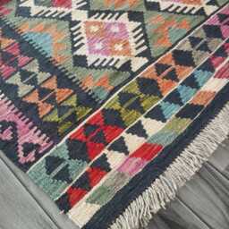 Kilim Rug Multicolour, Handmade Artisan Afghan Turkish Persian Rug, Navajo Moroccan Bohemian Flatweave, Natural Wool Dhurrie 132x108 cm - thumbnail 3