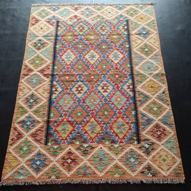 Kilim Rug Classic, Handmade Artisan Afghan Turkish Aztec Sheep Natural Wool 202x154 cm - image 1