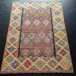 Kilim Rug Classic, Handmade Artisan Afghan Turkish Aztec Sheep Natural Wool 202x154 cm - thumbnail 1