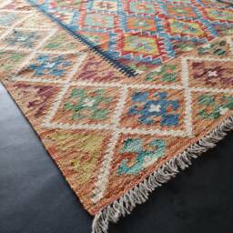 Kilim Rug Classic, Handmade Artisan Afghan Turkish Aztec Sheep Natural Wool 202x154 cm - thumbnail 2