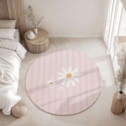 stripes Pink With Daisies - Rug, Carpet, Kids Decor, Children's Room Decor, Kids Carpet - thumbnail 2