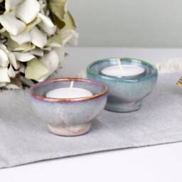 Handmade Ceramic Tea Light Candle Holder Available in 11 Glazes - Stylish Housewarming Gift, Nature-Inspired Hand Crafted Tealight - thumbnail 3